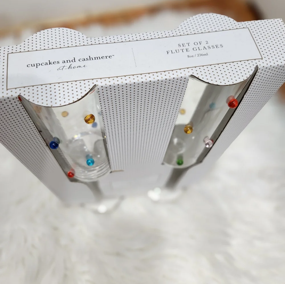 🥂  Cupcakes Cashmere clear multicolor Dotted Set of 2 flute  glasses 🥂 - Picture 3 of 5